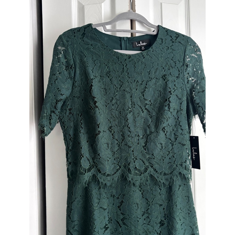 NWT Lulus Devotion Green Lace Midi Sheath Dress Size M MSRP $74 - Picture 6 of 11